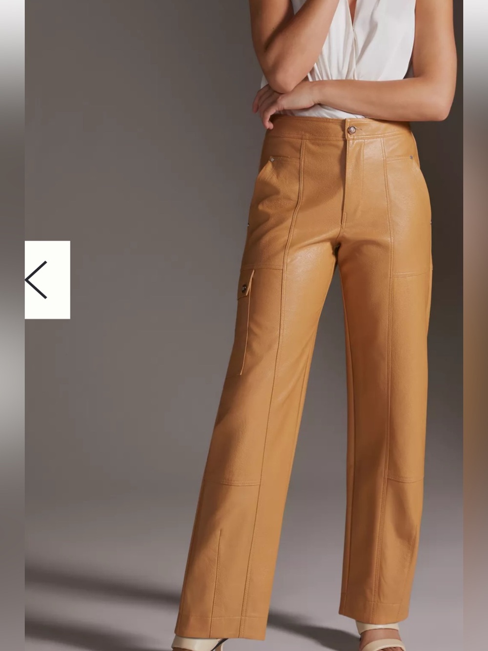 Anthropologie Camel Faux-Leather Cargo Pants
